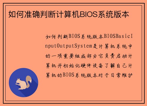 如何准确判断计算机BIOS系统版本