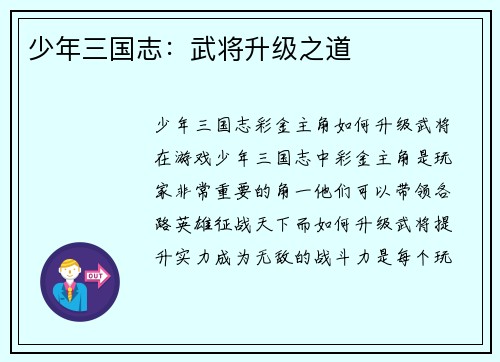 少年三国志：武将升级之道